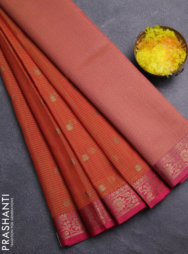 Banarasi semi dupion saree dual shade of mustard yellow and pink with zari woven buttas and zari woven border
