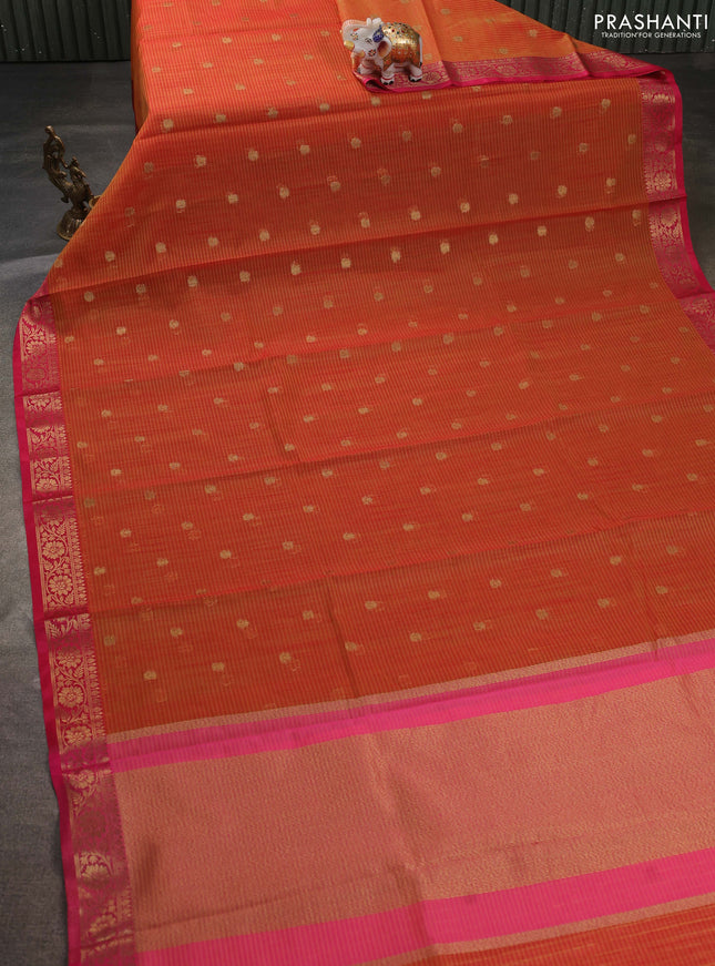 Banarasi semi dupion saree dual shade of mustard yellow and pink with zari woven buttas and zari woven border