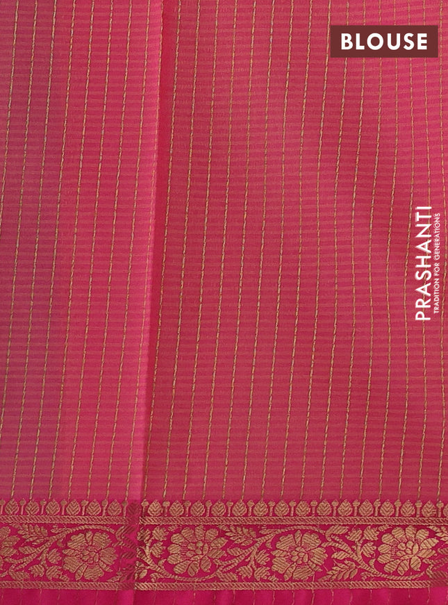 Banarasi semi dupion saree green and pink with zari woven buttas and zari woven border