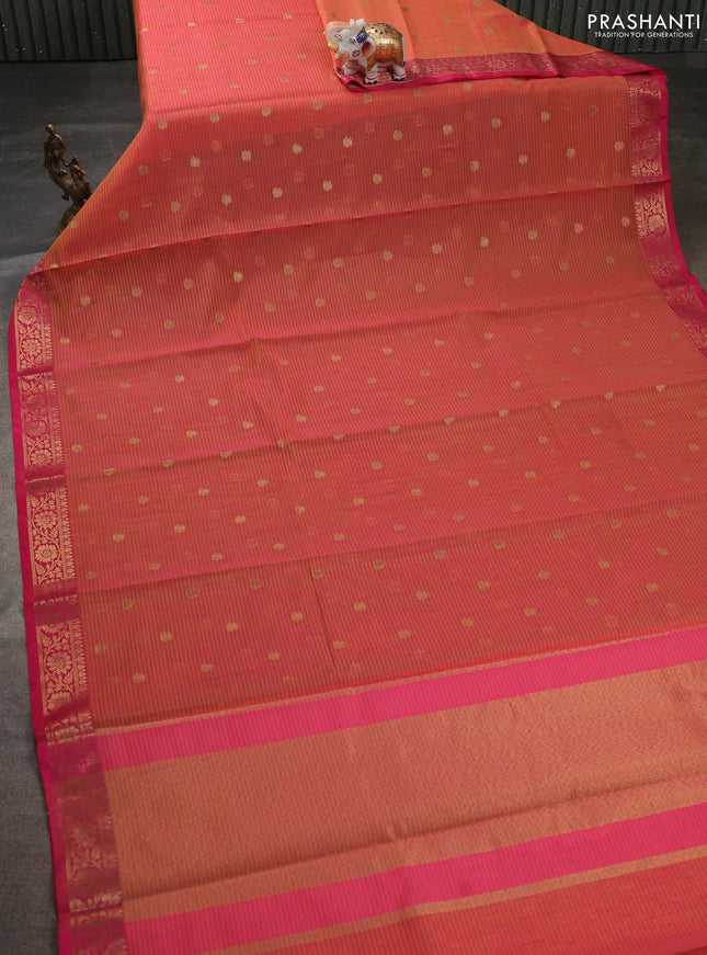 Banarasi semi dupion saree dual shade of pink and pink with zari woven buttas and zari woven border