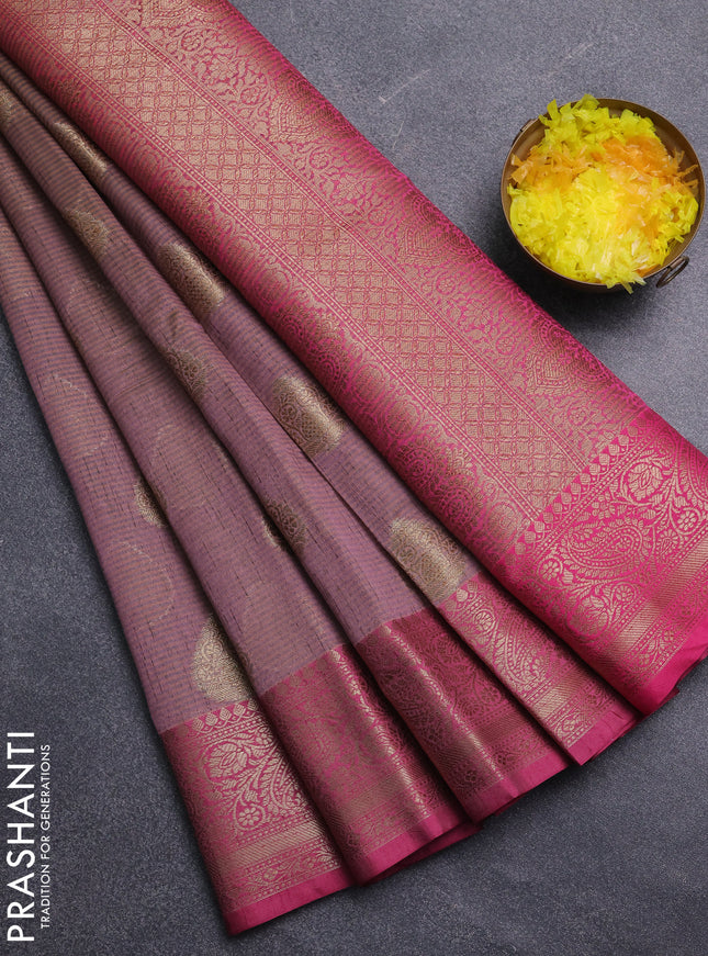 Banarasi semi dupion saree dual shade of pastel pink and pink with thread & zari woven buttas and zari woven border
