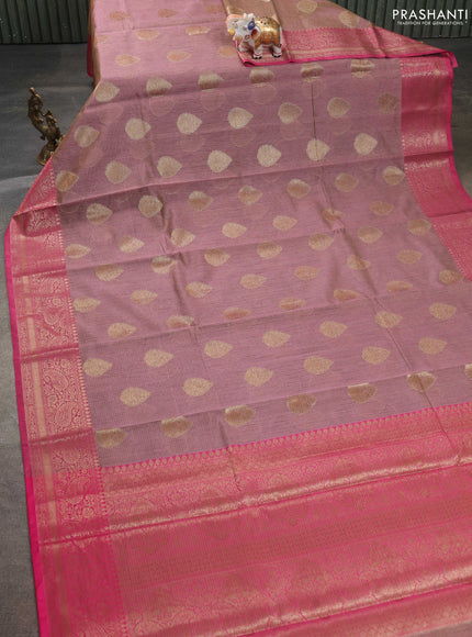 Banarasi semi dupion saree dual shade of pastel pink and pink with thread & zari woven buttas and zari woven border