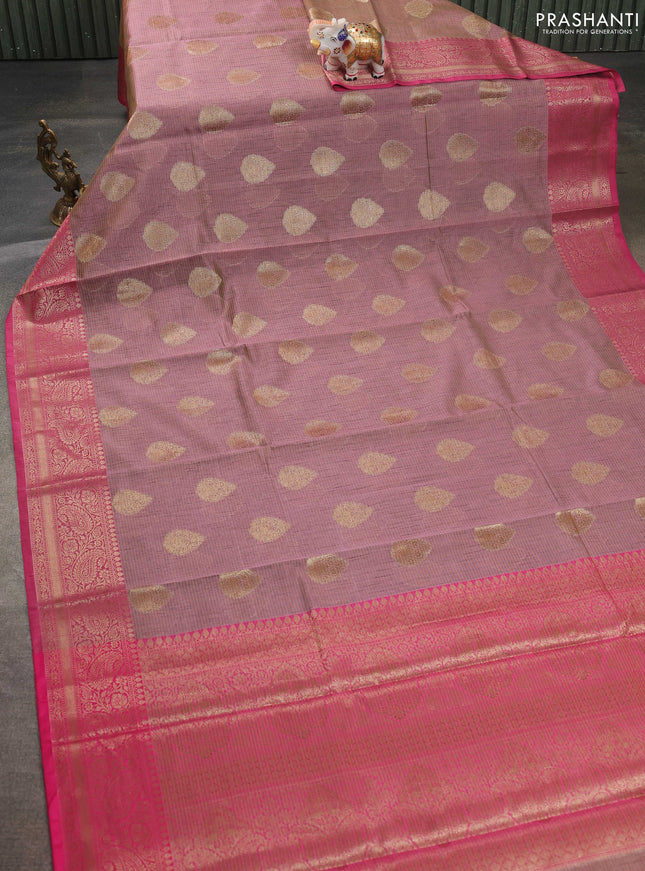 Banarasi semi dupion saree dual shade of pastel pink and pink with thread & zari woven buttas and zari woven border