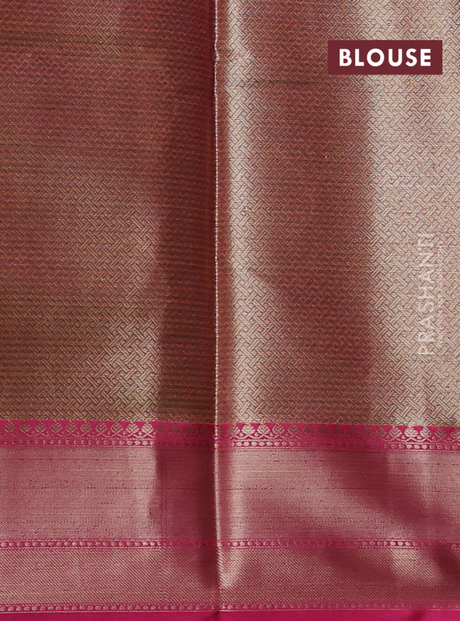 Banarasi semi dupion saree green and magenta pink with thread & zari woven buttas and zari woven border