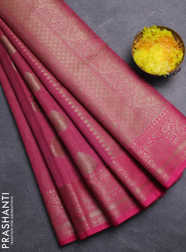 Banarasi semi dupion saree pink with thread & zari woven buttas and zari woven border