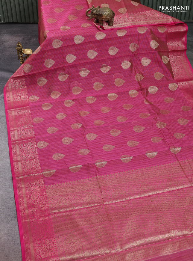 Banarasi semi dupion saree pink with thread & zari woven buttas and zari woven border