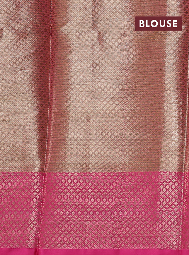 Banarasi semi dupion saree green and pink with thread & zari woven buttas and zari woven border
