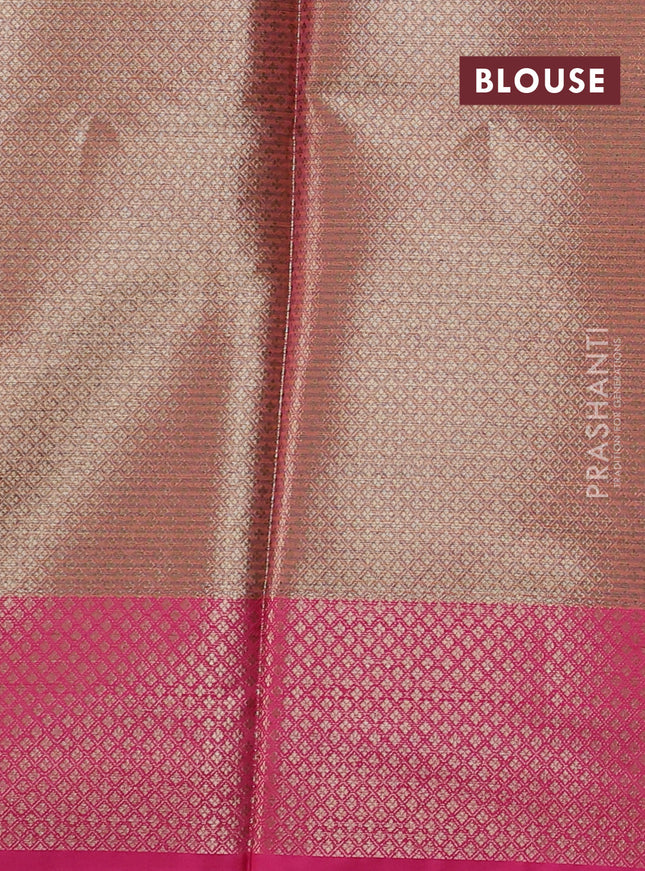 Banarasi semi dupion saree green and pink with thread & zari woven buttas and zari woven border