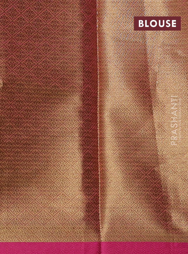 Banarasi semi dupion saree green and pink with thread & zari woven buttas and zari woven border