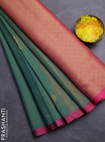 Banarasi semi dupion saree green and pink with thread & zari woven buttas and zari woven border