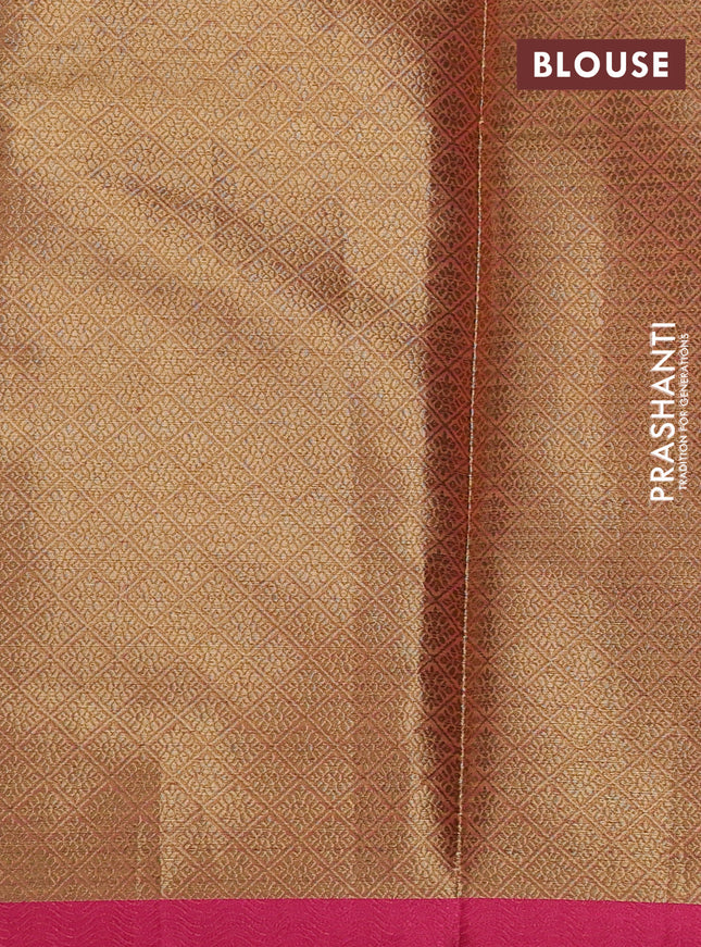 Banarasi semi dupion saree green and pink with thread & zari woven buttas and zari woven border