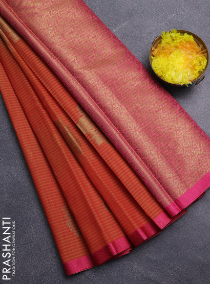 Banarasi semi dupion saree sunset orange and pink with thread & zari woven buttas and zari woven border