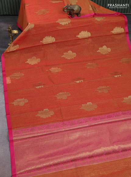 Banarasi semi dupion saree sunset orange and pink with thread & zari woven buttas and zari woven border