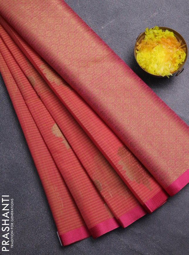 Banarasi semi dupion saree dual shade of pink and pink with thread & zari woven buttas and zari woven border