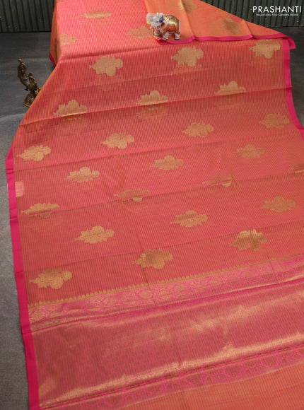Banarasi semi dupion saree dual shade of pink and pink with thread & zari woven buttas and zari woven border
