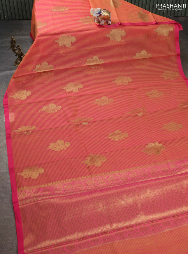 Banarasi semi dupion saree dual shade of pink and pink with thread & zari woven buttas and zari woven border