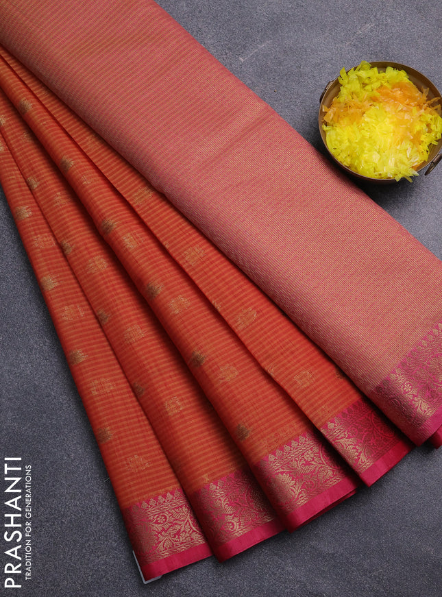 Banarasi semi dupion saree sunset orange and pink with thread & zari woven buttas and thread & zari woven border