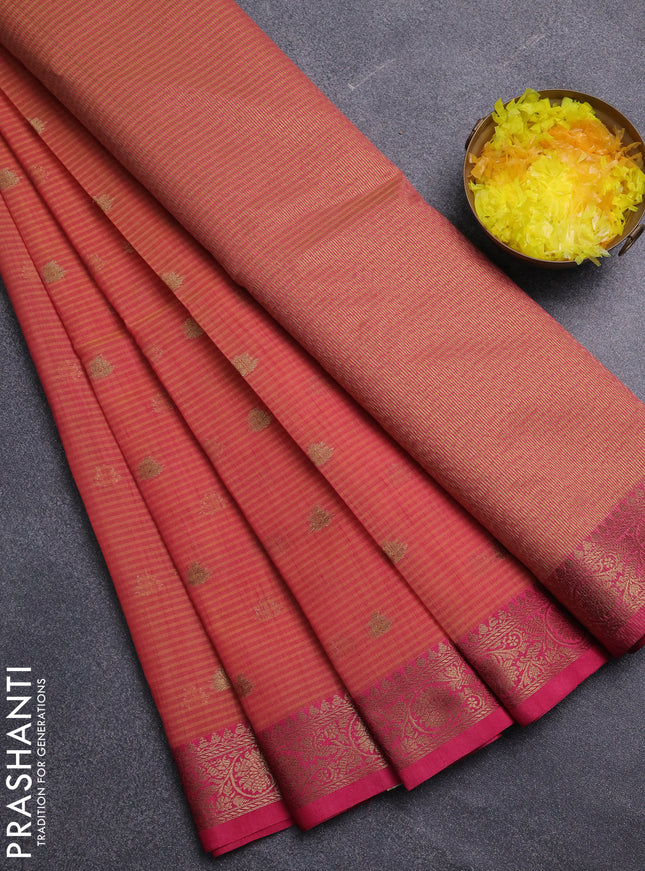 Banarasi semi dupion saree dual shade of pink and pink with thread & zari woven buttas and thread & zari woven border