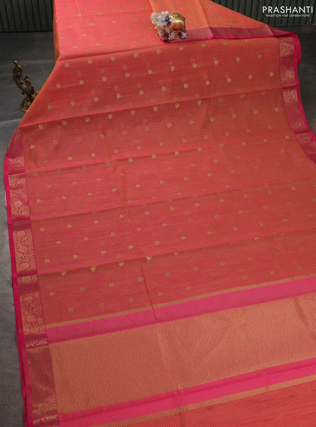 Banarasi semi dupion saree dual shade of pink and pink with thread & zari woven buttas and thread & zari woven border