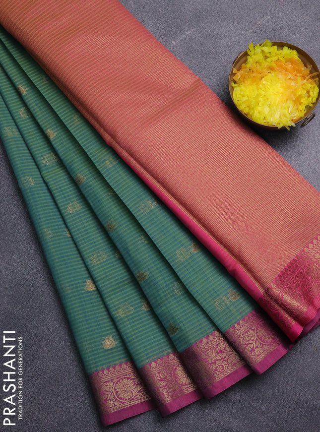 Banarasi semi dupion saree dual shade of greenish yellow and pink with thread & zari woven buttas and thread & zari woven border