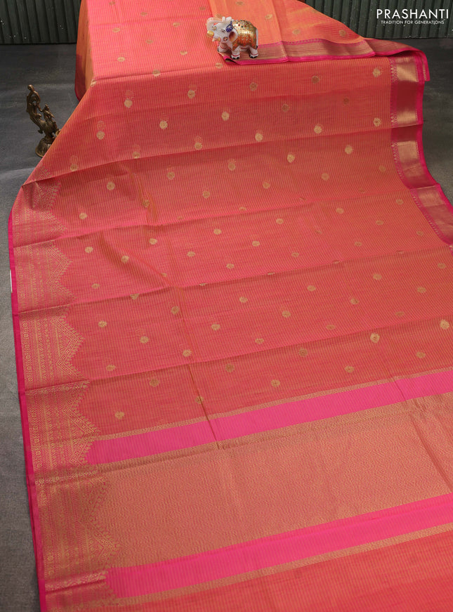 Banarasi semi dupion saree dual shade of purple and pink with thread & zari woven buttas and thread & zari woven border