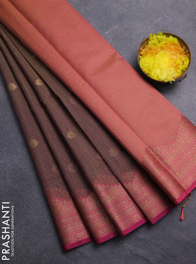 Banarasi semi dupion saree dual shade of purple and magenta pink with thread & zari woven buttas and thread & zari woven border