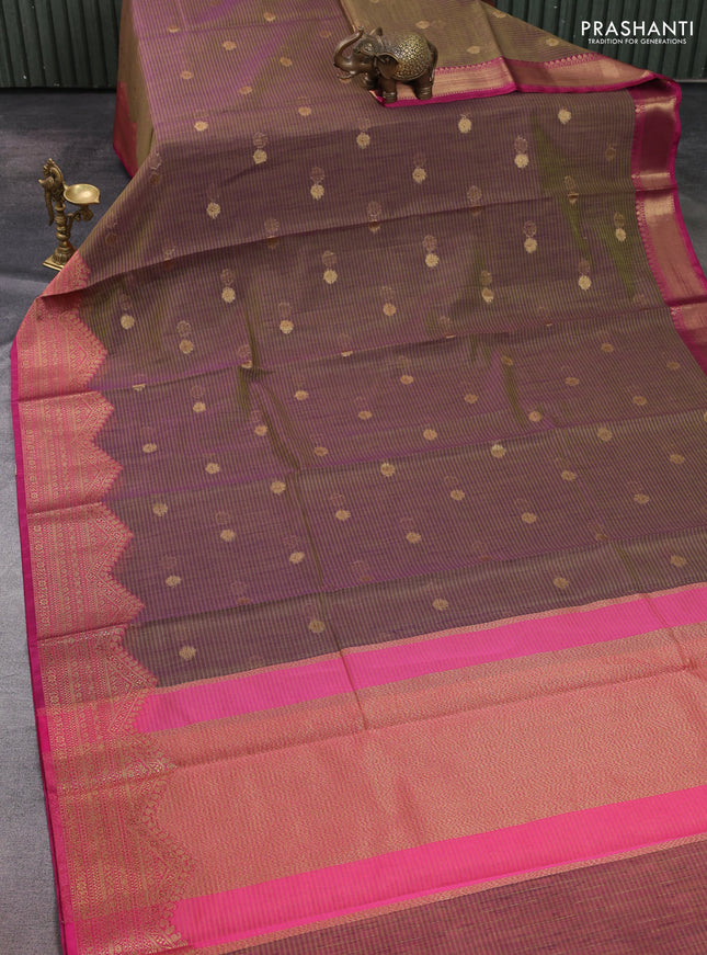 Banarasi semi dupion saree dual shade of purple and magenta pink with thread & zari woven buttas and thread & zari woven border