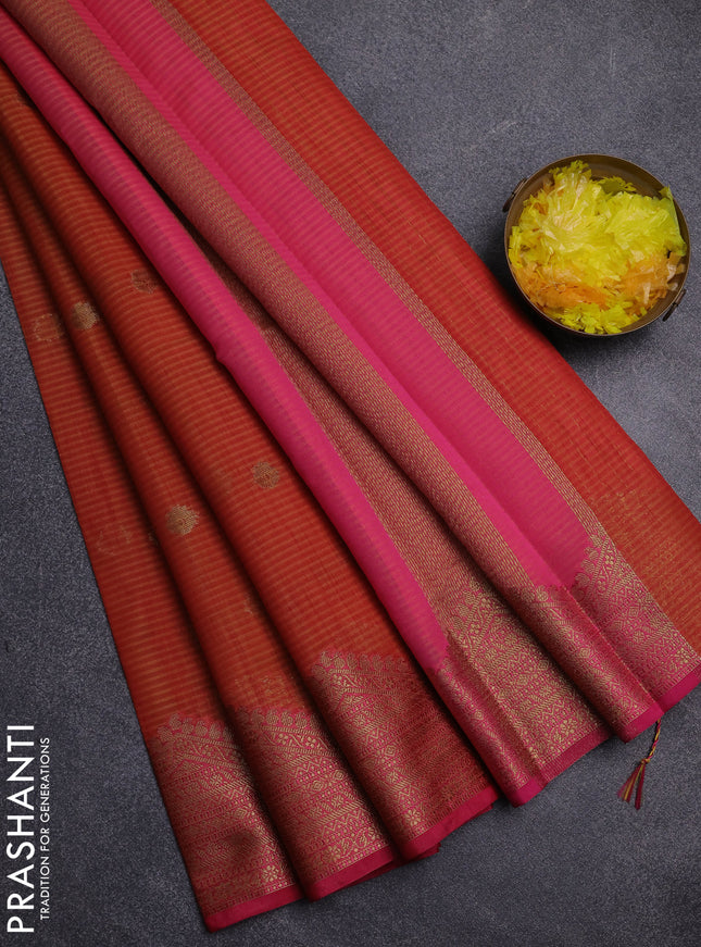 Banarasi semi dupion saree sunset orange and pink with thread & zari woven buttas and thread & zari woven border