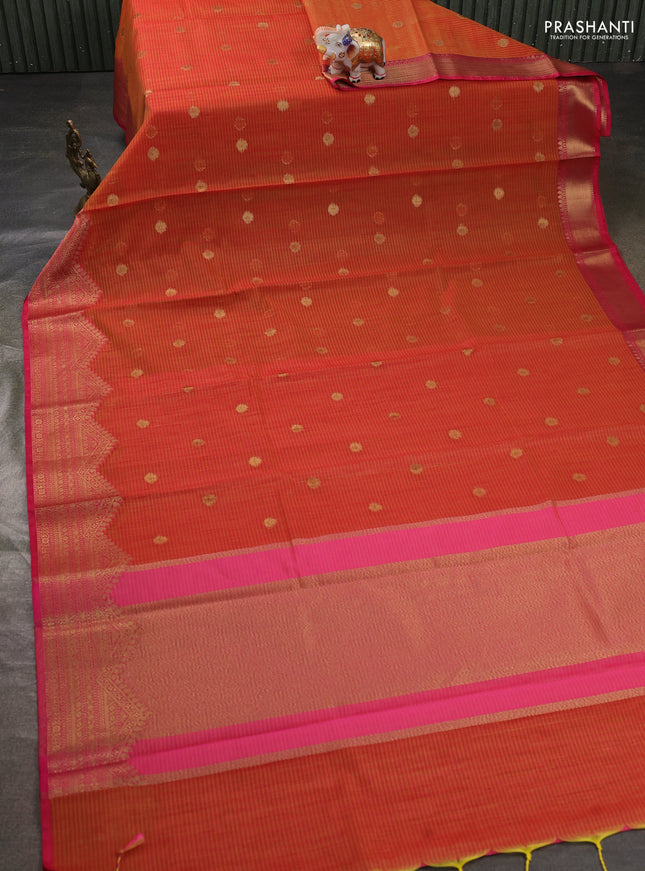 Banarasi semi dupion saree sunset orange and pink with thread & zari woven buttas and thread & zari woven border