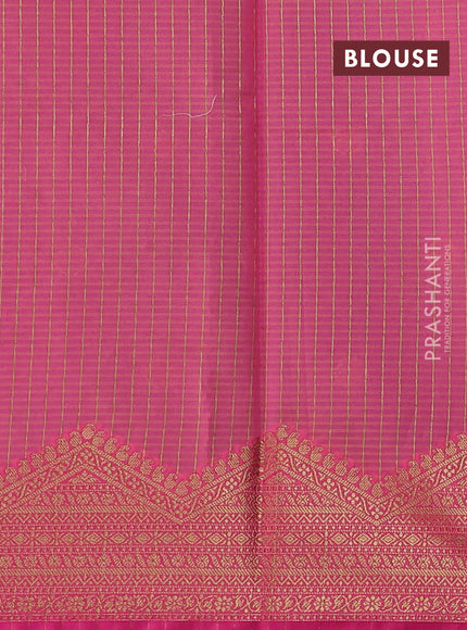 Banarasi semi dupion saree green and magenta pink with thread & zari woven buttas and thread & zari woven border