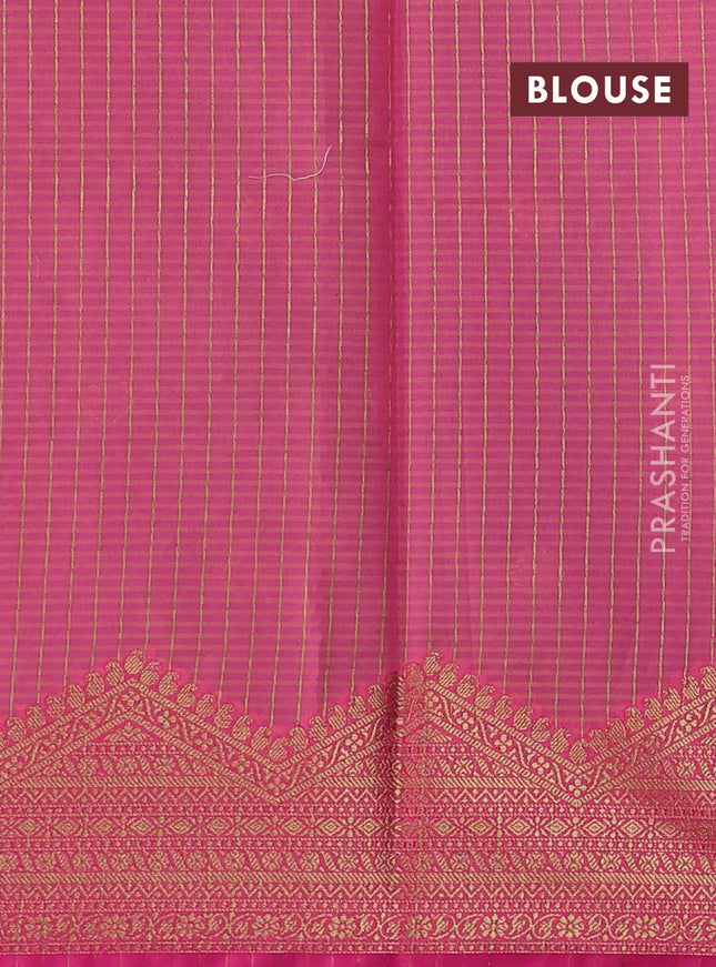 Banarasi semi dupion saree green and magenta pink with thread & zari woven buttas and thread & zari woven border