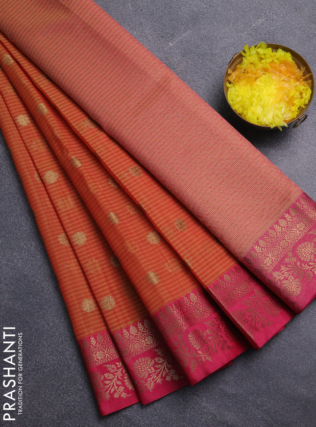 Banarasi semi dupion saree dual shade of mustard yellow and pink with allover zari woven buttas and zari woven border