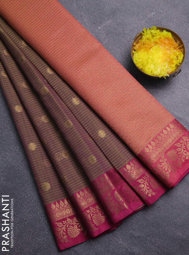 Banarasi semi dupion saree dual shade of purple and magenta pink with allover zari woven buttas and zari woven border