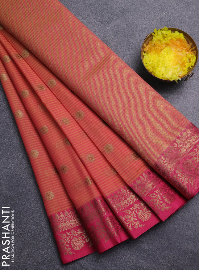 Banarasi semi dupion saree mustard yellow and pink with allover zari woven buttas and zari woven border