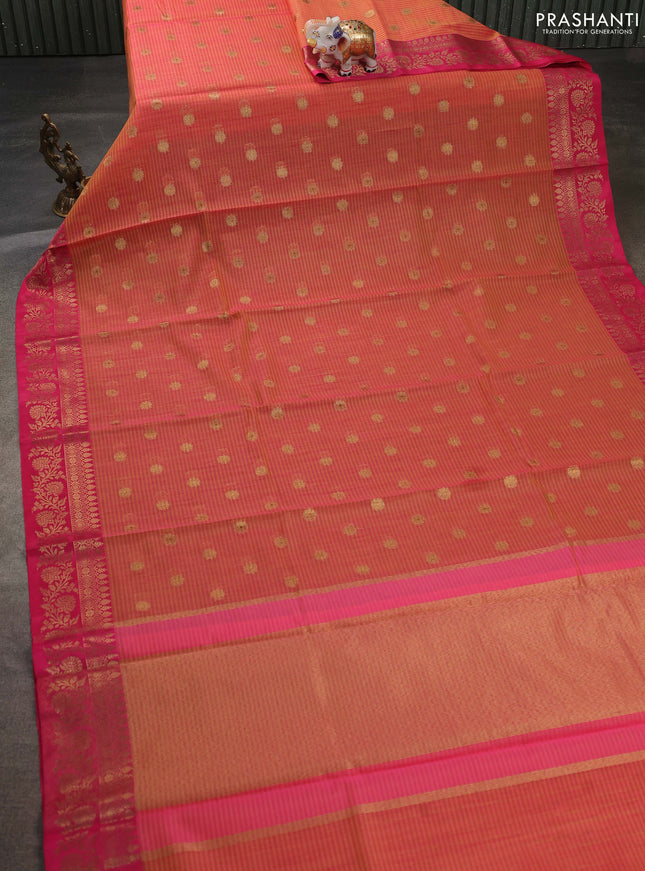 Banarasi semi dupion saree mustard yellow and pink with allover zari woven buttas and zari woven border