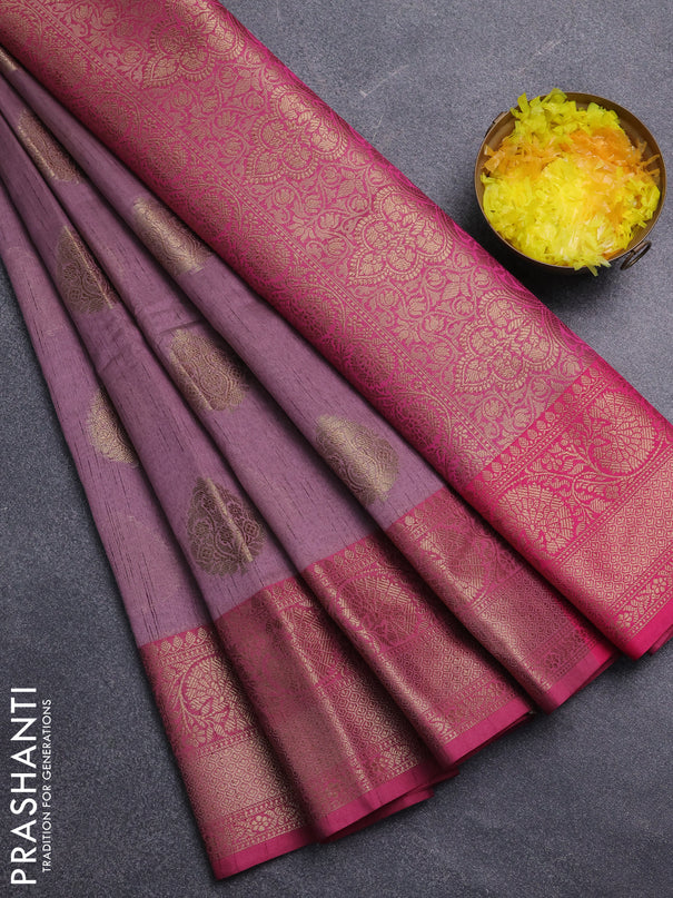 Banarasi semi dupion saree pastel pink and pink with thread & zari woven buttas and zari woven border