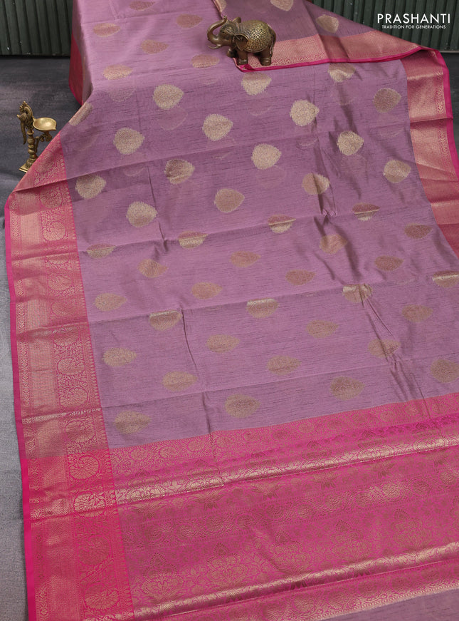 Banarasi semi dupion saree pastel pink and pink with thread & zari woven buttas and zari woven border