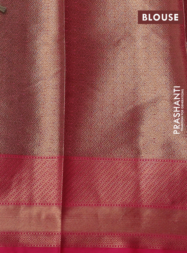 Banarasi semi dupion saree green and pink with thread & zari woven buttas and zari woven border