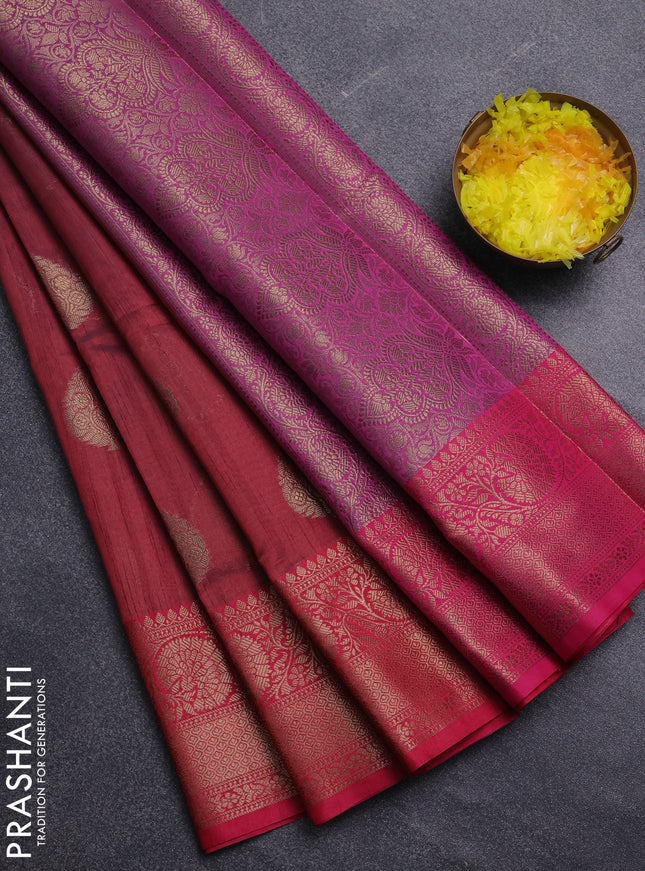 Banarasi semi dupion saree dual shade of maroon and pink with thread & zari woven buttas and zari woven border
