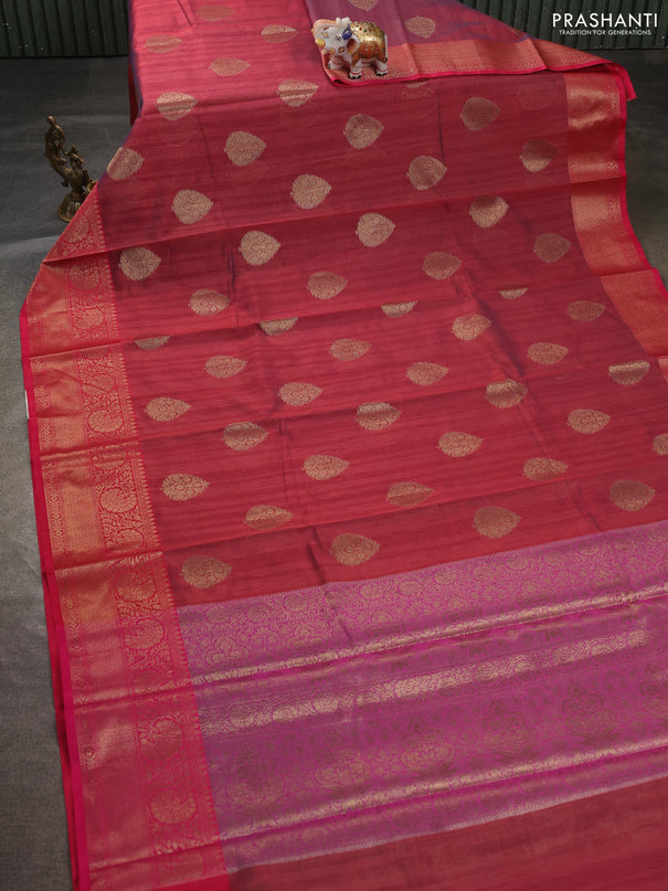 Banarasi semi dupion saree dual shade of maroon and pink with thread & zari woven buttas and zari woven border