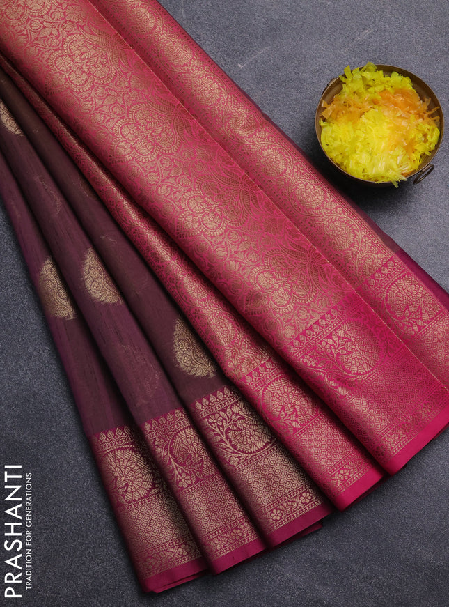 Banarasi semi dupion saree dual shade of purple and pink with thread & zari woven buttas and zari woven border