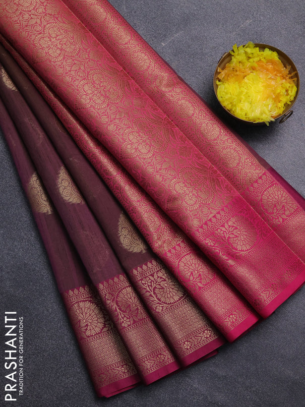 Banarasi semi dupion saree dual shade of purple and pink with thread & zari woven buttas and zari woven border
