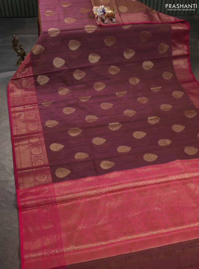 Banarasi semi dupion saree dual shade of purple and pink with thread & zari woven buttas and zari woven border