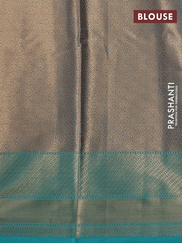 Banarasi semi dupion saree mustard yellow and teal green with thread & zari woven buttas and zari woven border
