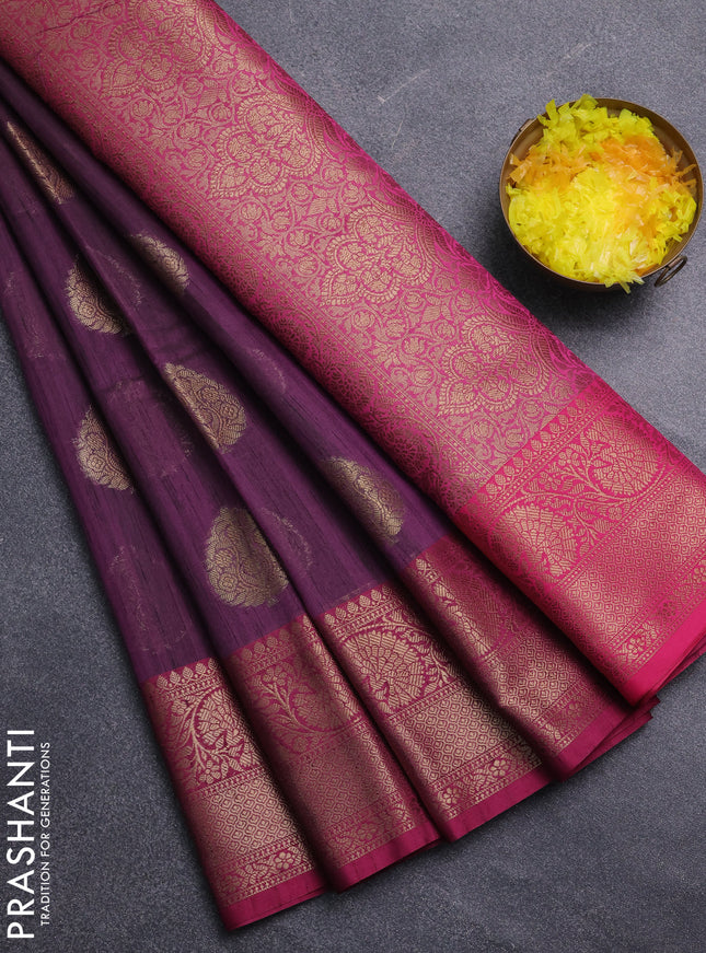 Banarasi semi dupion saree purple and pink with thread & zari woven buttas and zari woven border