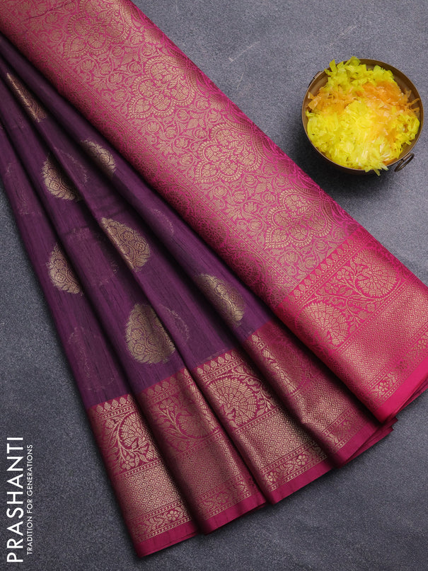 Banarasi semi dupion saree purple and pink with thread & zari woven buttas and zari woven border