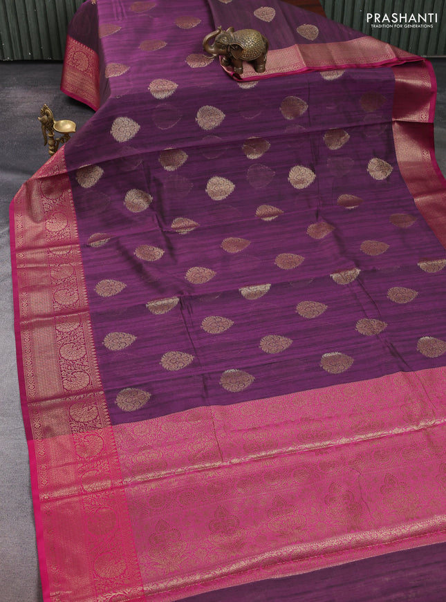 Banarasi semi dupion saree purple and pink with thread & zari woven buttas and zari woven border