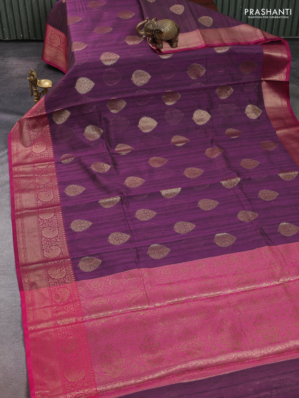 Banarasi semi dupion saree purple and pink with thread & zari woven buttas and zari woven border