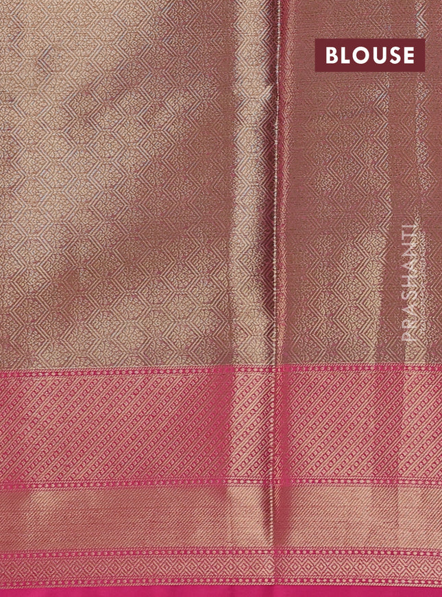 Banarasi semi dupion saree green and pink with thread & zari woven buttas and zari woven border
