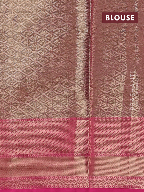 Banarasi semi dupion saree green and pink with thread & zari woven buttas and zari woven border